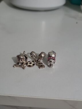 Sterling Silver Pandora Dog & Pig & Soccer Ball & Letter S Charms Set Of 4